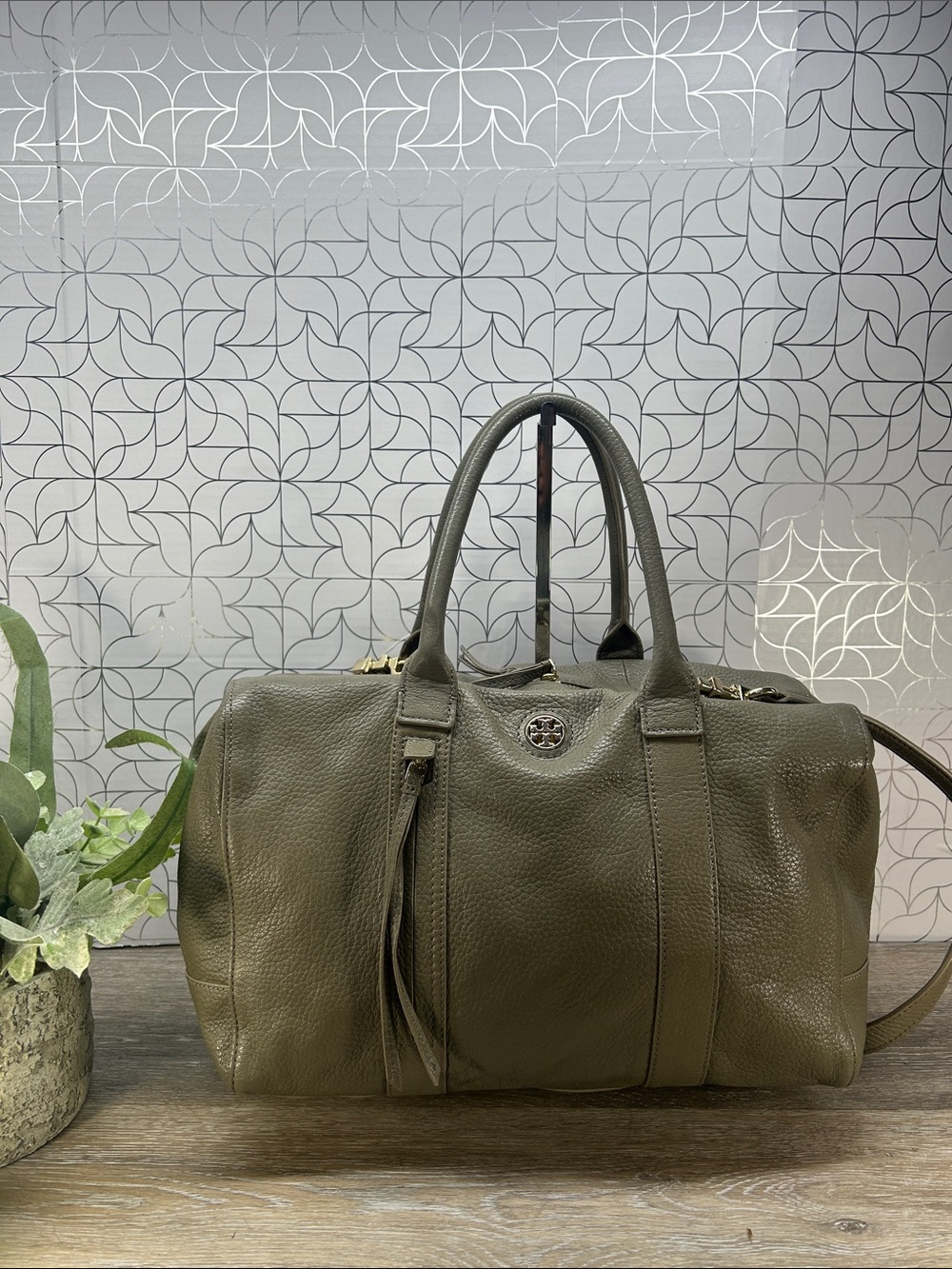 4251 Tory Burch Brody Porcini Gray Leather Small Satchel 276224251